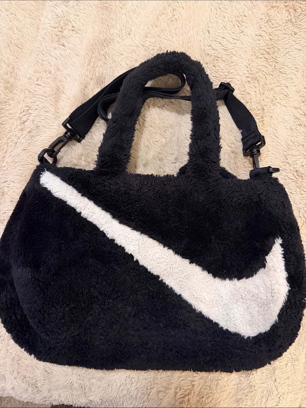 Nike Black Sherpa Shoulder Bag with White Swoosh